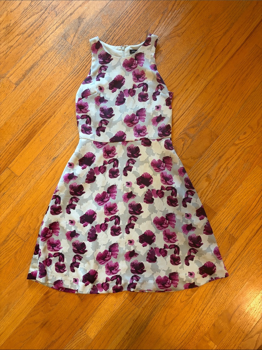 Silky Banana Republic Gray Dress with Purple Floral Print